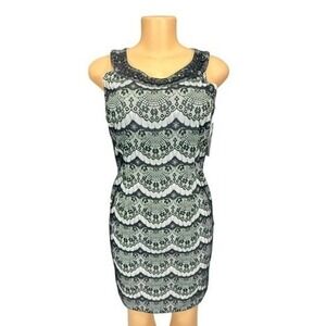 SD Collection Black Lace Overlay Sheath Dress Beaded Neckline Women's Size 6